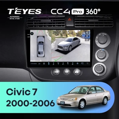 Штатная магнитола Teyes CC4 Pro 360 8/128 Honda Civic 7 (2000-2006) F3 Правый руль