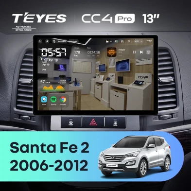 Штатная магнитола Teyes CC4 Pro 12/256 Hyundai Santa Fe 2 (2006-2012) (13")