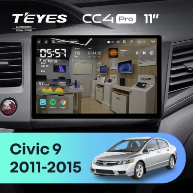 Штатная магнитола Teyes CC4 Pro 12/256 Honda Civic 9 FB FK FD (2011-2015) (11")