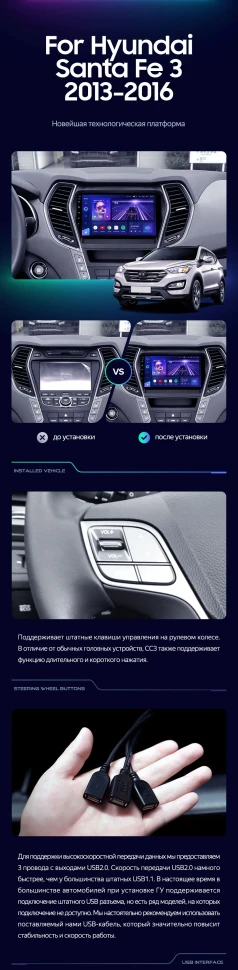 Штатная магнитола Teyes CC3 4/32 Hyundai Santa Fe 3 (2013-2016) Тип-A